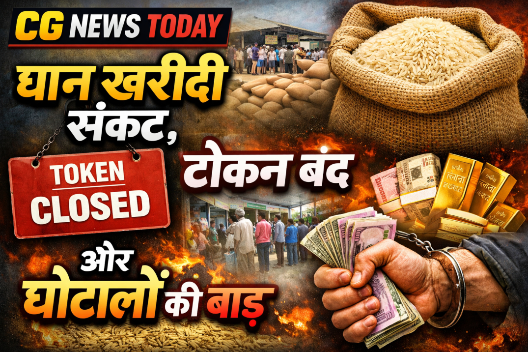 CG News Today : धान खरीदी संकट, टोकन बंद और घोटालों की बाढ़ CG News Today - धान खरीदी के अंतिम दौर में अव्यवस्था।31 जनवरी तक डेडलाइन, लेकिन कई समितियों में