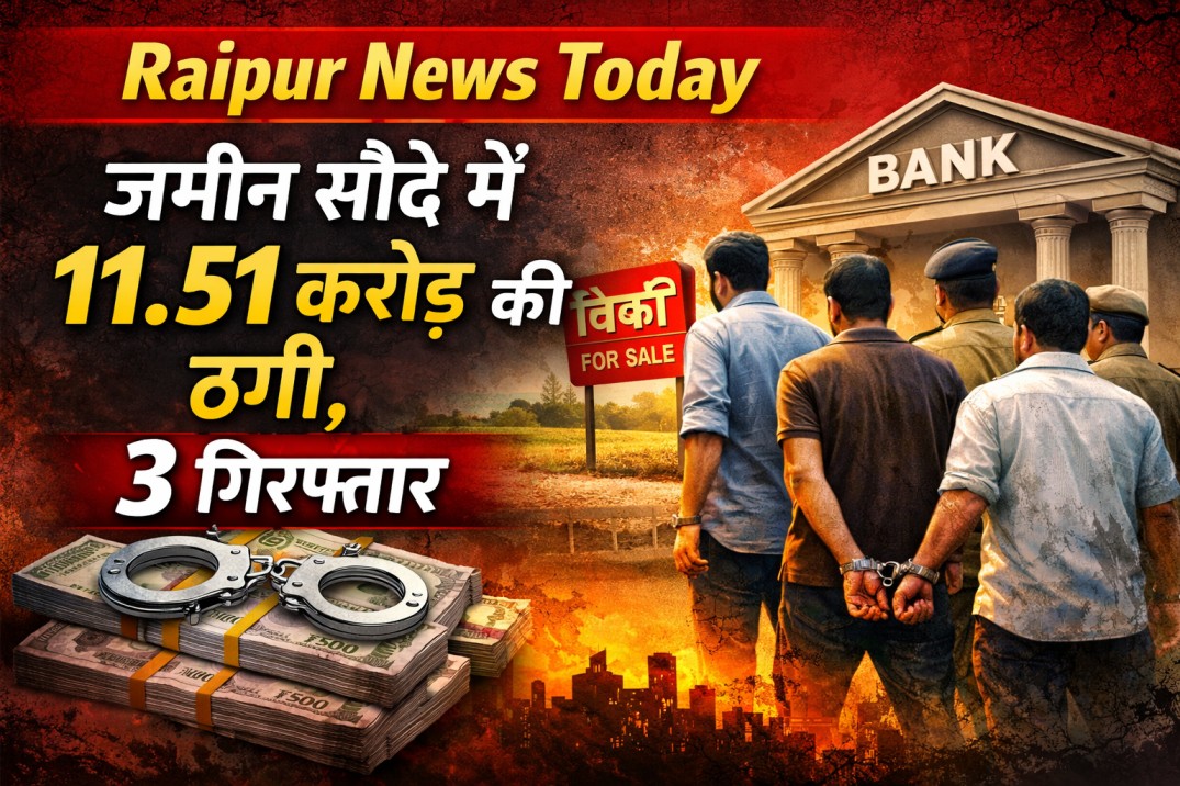 Raipur News Today - राजधानी रायपुर में जमीन सौदे के नाम पर 11 करोड़ 51 लाख रुपये की बड़ी ठगी का मामला सामने आया है। सरस्वती नगर थाना पुलिस ने कारोबारी की शिकायत पर कार्रवाई करते हुए तीन आरोपितों को गिरफ्तार किया है, जबकि इस संगठित ठगी में शामिल नौ अन्य आरोपितों की तलाश की जा रही है।