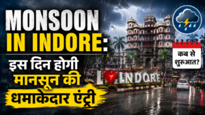 MONSOON IN INDORE के दौरान इंदौर शहर में काले बादल, तेज हवाएं और भारी बारिश का दृश्य