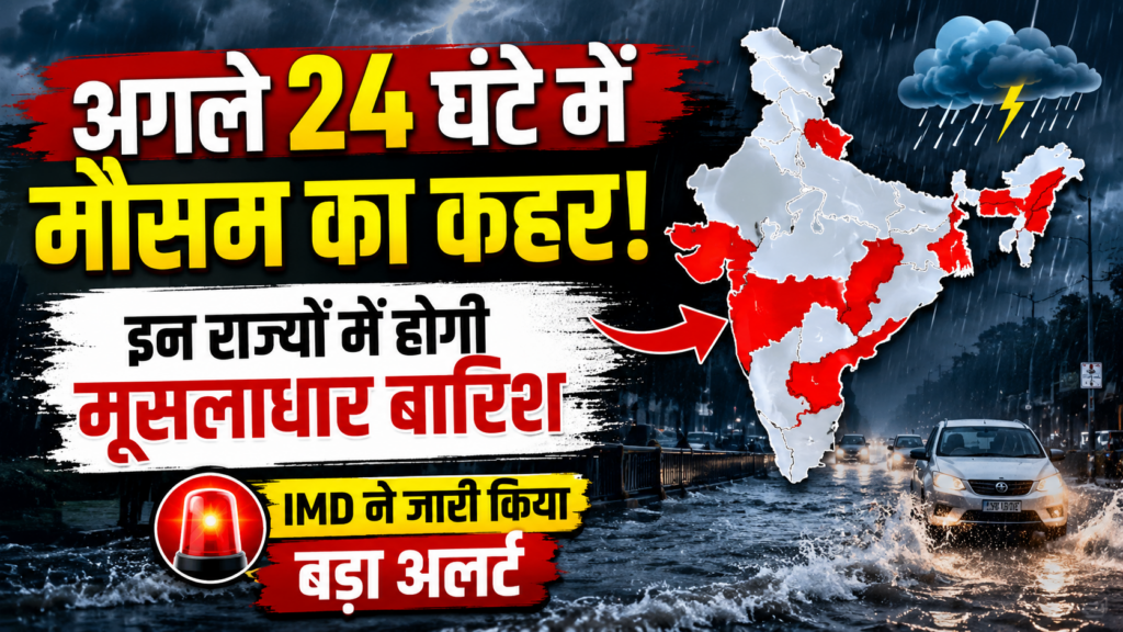 अगले 24 घंटे में मौसम का बड़ा बदलाव, IMD ने कई राज्यों में भारी बारिश, तेज आंधी, बिजली गिरने और तेज हवाओं का अलर्ट जारी किया।